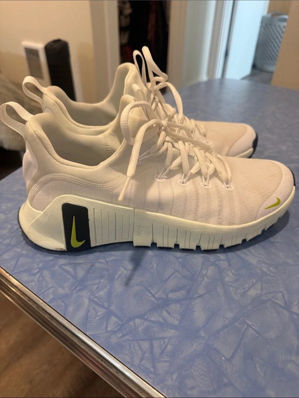 Nike Kids White Sneakers with Lime Swoosh